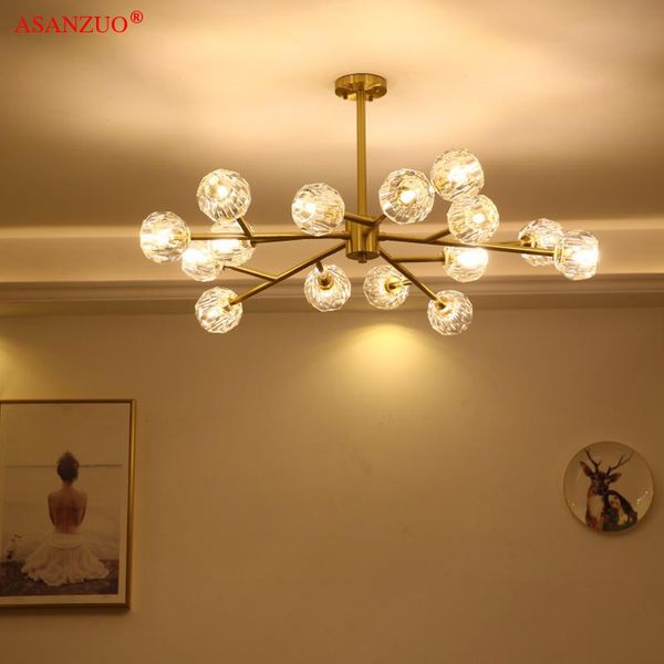 

nordic crystal g9 copper pendant lights 12 heads modern molecular lamps e27 living room bedroom dining lamp