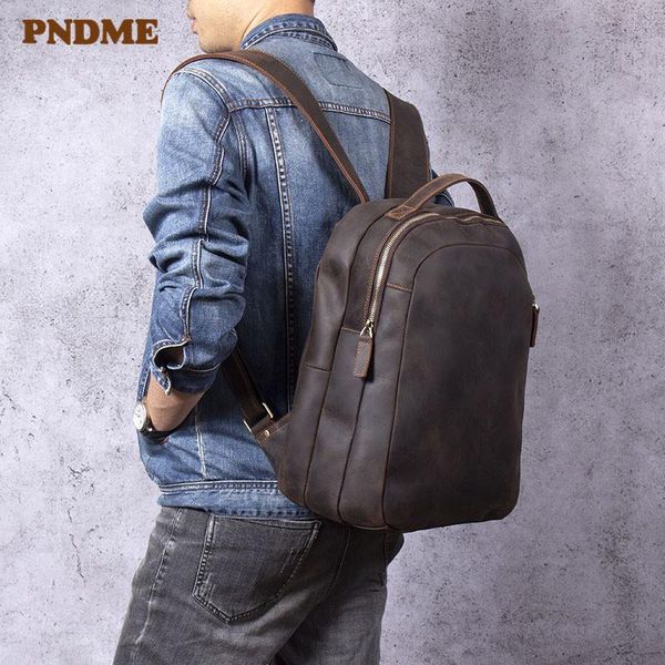 

backpack simple retro natural genuine leather men's large-capacity weekend outdoor travel lapbagpack