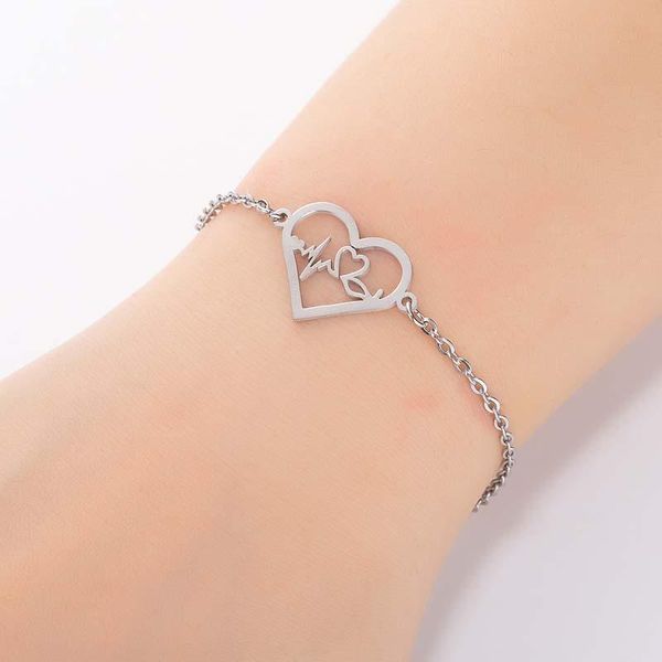 

link, chain 1pcs stainless steel heart bracelet & link for girl woman heartbeat bracelets handmade romantic gec fashion jewelry, Black