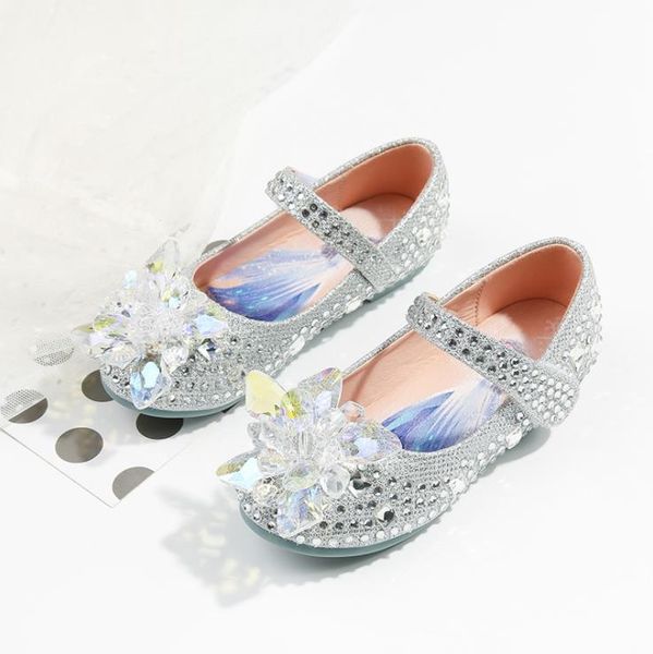 

2021crystal decoration spring and autumn girls soft soles leather shoes rainbow sequined dress princess flatt large size beans for children, Black;grey