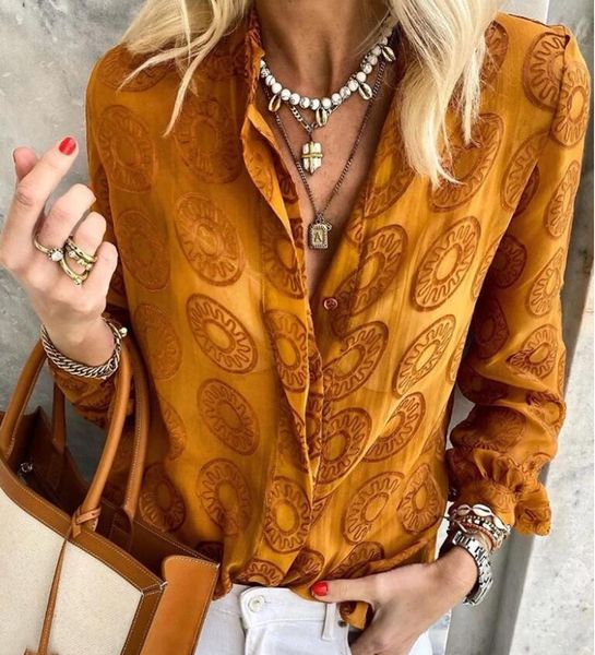

autumn women vintage floral print blouse shirts 2021 elegant deep v-neck office lady casual loose long sleeve blusa 5xl women's blouse, White