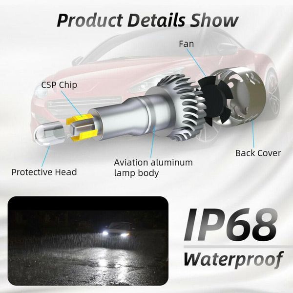 

car headlights kit led headlight bright ip68 waterproof truck useful 2 pcs 30000lm