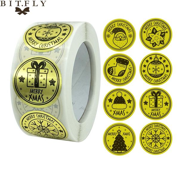 

christmas decorations 500 pcs/roll merry stickers round 1 inch golden plated gift candy box homemade cookies bag sealing decoration decals