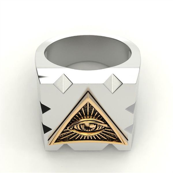

designer rings npkds secret boy men's fashion carbide ring ason illuminati triangle the all-seeing-eye masonic punk biker jewelry, Golden;silver