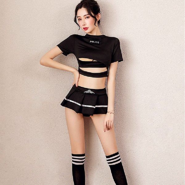 

underwear set suit pajamas petticoat deep v-neck nightdress see-through student uniform bunny girl skirt erotic cosplay costume underwear sa, Black;white