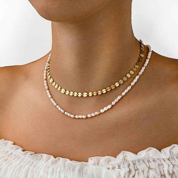 

chokers 2021 fashion bead chain necklace women simulated pearl handmade strand choker for jewelry gift, Golden;silver