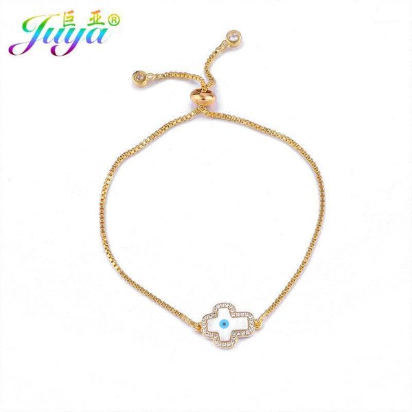 

charm bracelets micro pave zircon gold//rose gold cross shell evil eye connector charms with adjustable chain for women men1, Golden;silver
