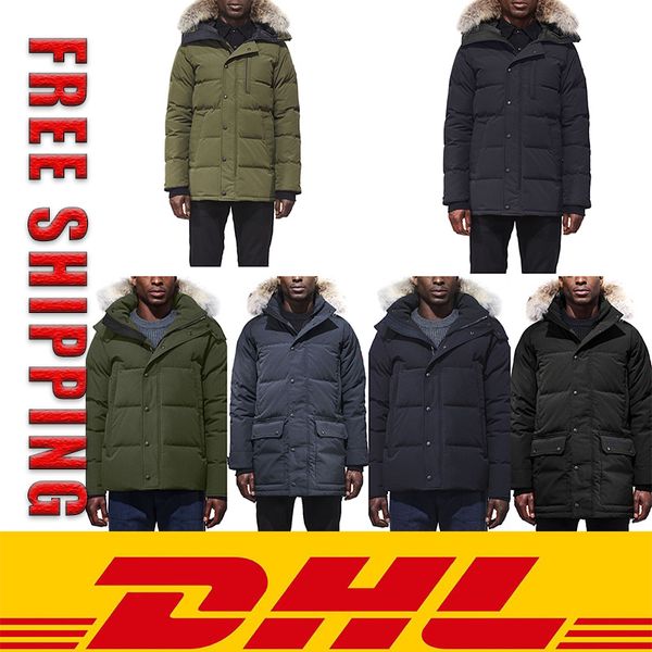 

dhl hiping fashion men's down parkas real wolf fur collar hooded white goose jacket winter coat warm parka padded jackets, Black
