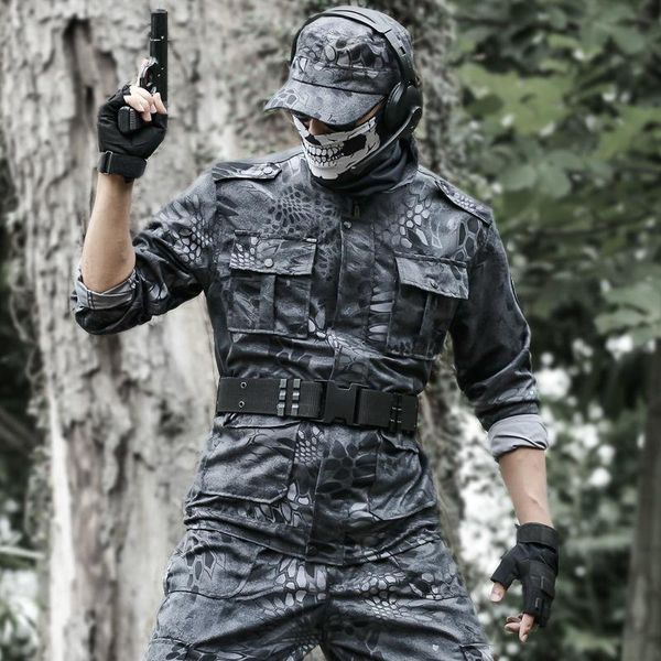 

jogging clothing black python camouflage suit men's spring and summer tactical clothes wear-resistant breathable military training, Black;red