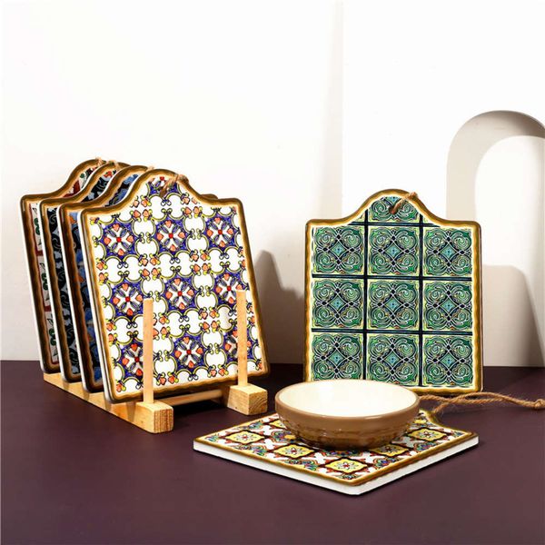 

ceramic table mat scalding bowl plate moroccan style square large heat insulation decoration