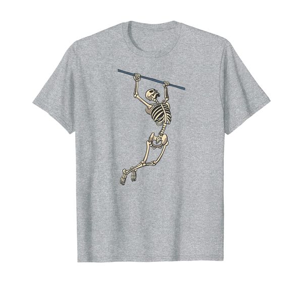 

funny skeleton fitness chinning the bar t-shirt, White;black