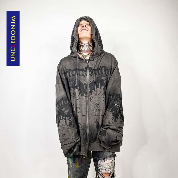 

men's hoodies & sweatshirts cartoon harajuku hoodie zip swatshirts hip hop streetwear 2021 autumn casual loose fit nb2053, Black