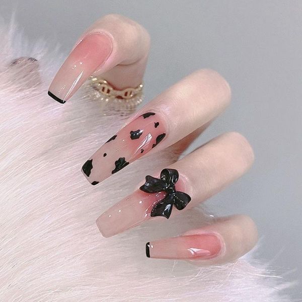 

false nails 24pcs/box coffin manicure tool artificial full cover nail tips wearable ballerina fake, Red;gold