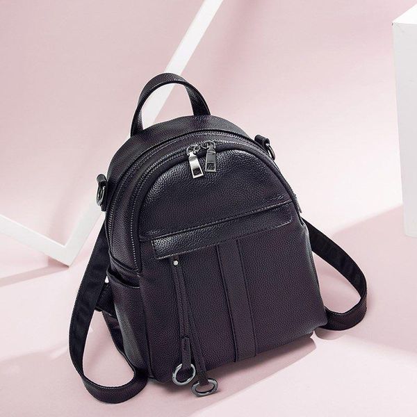 

outdoor bags 2021 soft pu leather backpack women small bag black ring casual simple back pack female bagpack leisure