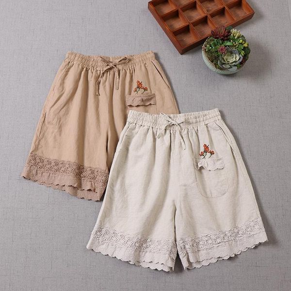 

women's shorts summer japanese female cotton and linen, White;black
