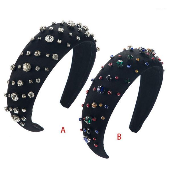 

baroque vintage thick sponge padded headband women jewelry wide hair hoop colorful irregular glass drill beaded bandana1