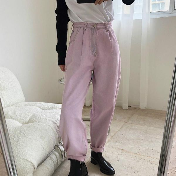 

women's jeans autumn 2021 korean fashion pink high waist women casual long pants trousers, Blue