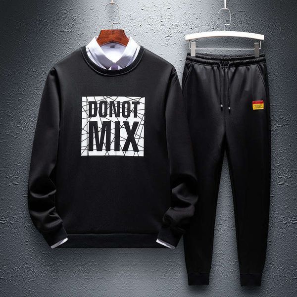 

tracksuits spring and men's autumn leisure long sleeve two piece youth sports suit round neck sweater set, Gray