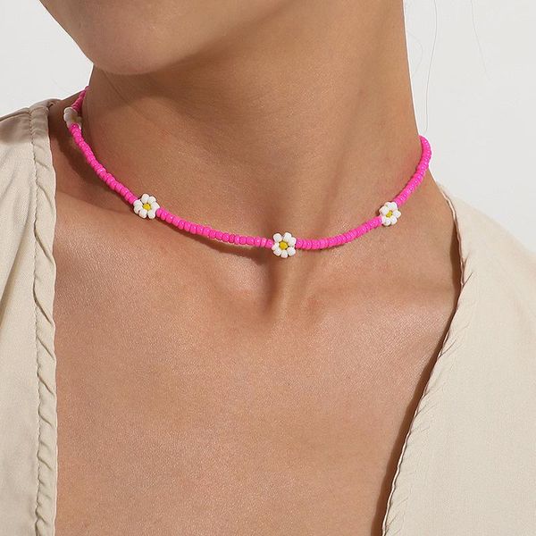 

chokers bohemia colorful seed beads flower choker necklace for women statement short collar clavicle chain summer beach jewelry, Golden;silver