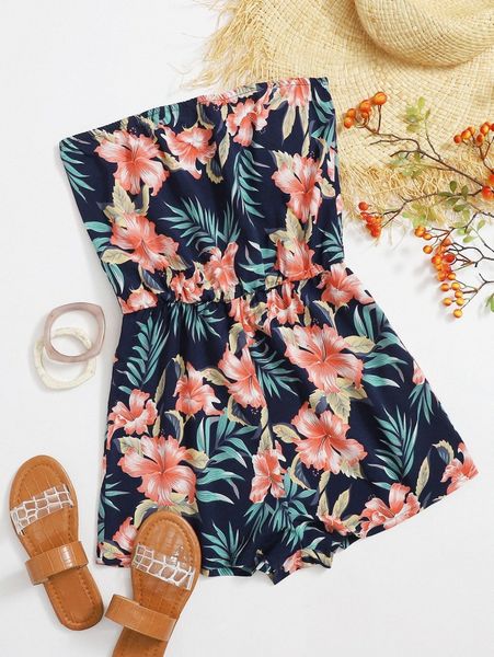 

tropical print tube romper i7gq#, White