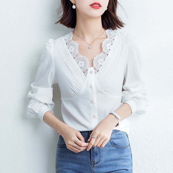 

women's blouses & shirts blouse long sleeve v, female shirt smooth 3gza, White