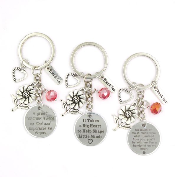 

wholesale 2021 stainless steel key rings heart flower charms thank you teacher gift jewelry for women and men, Slivery;golden