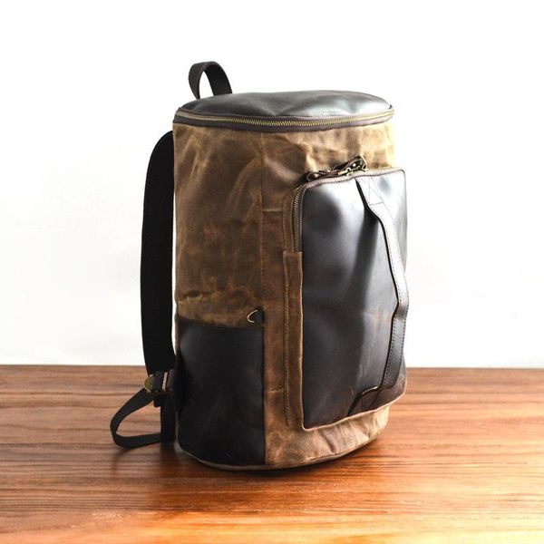 Bucket рюкзак холст кожаный альпинизм туризм рюкзак пакеты старинные моды путешествия ноутбук