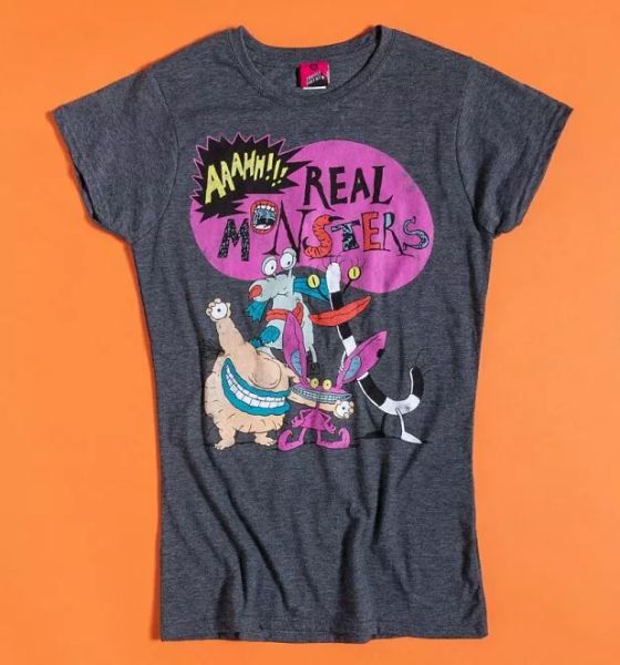 

official women's nickelodeon aaahh real monsters charcoal marl fitted t-shirt, White;black