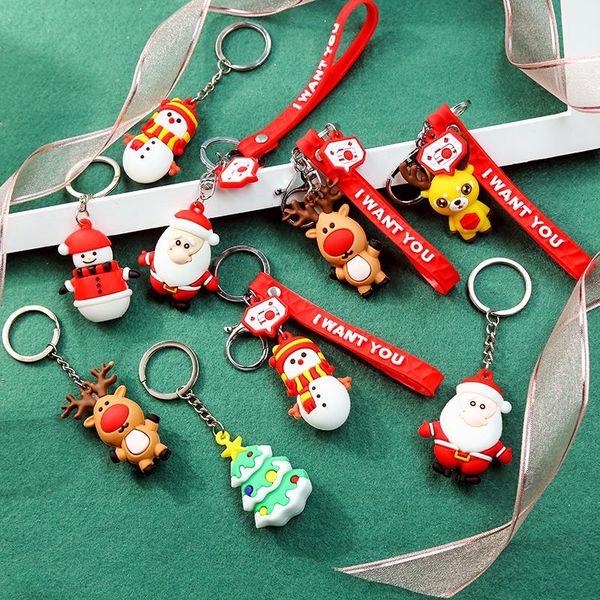 

keychains 2021 cute christmas pendant silicone soft plastic keychain snowman santa claus tree elk, Silver