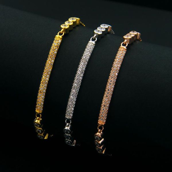 

charm bracelets fashion jewelry copper mosaic full stone box chain can adjust size exquisite narrow rectangle mini bracelet, Golden;silver