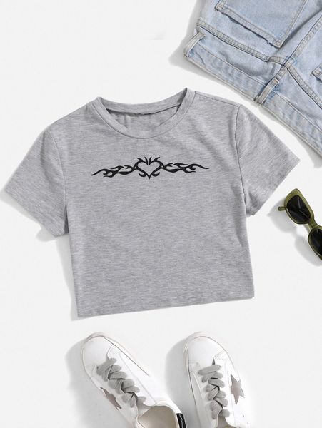 

graphic print crop tee 69yt#, White