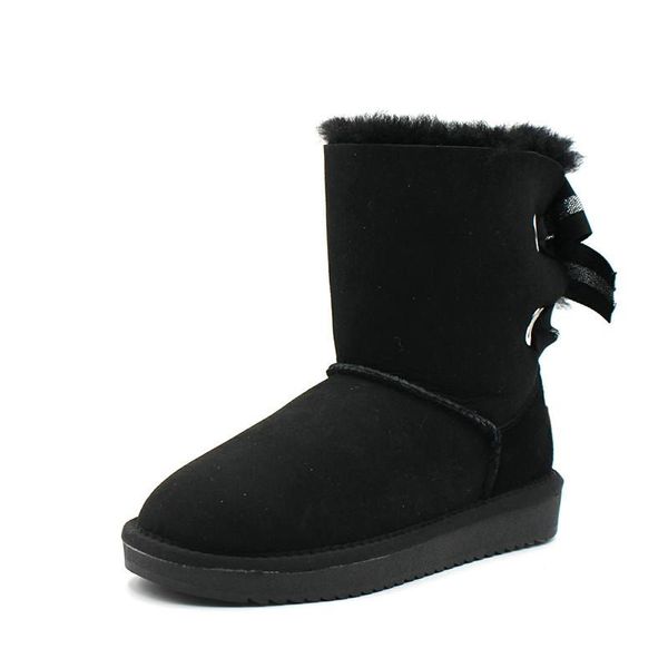

boots 2021 natural sheepskin leather shoes women snow real wool genuine fur non-slip, Black