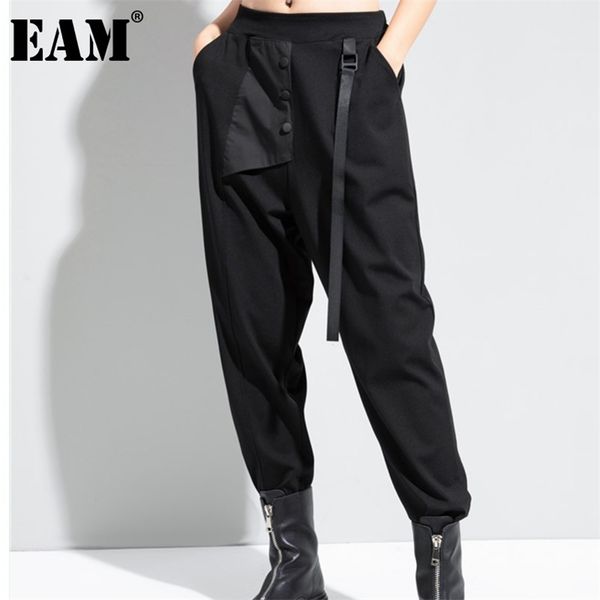 

[eam] high elastic waist black ribbon split harem trousers loose fit pant fashion spring autumn 1dc777 211007, Black;white