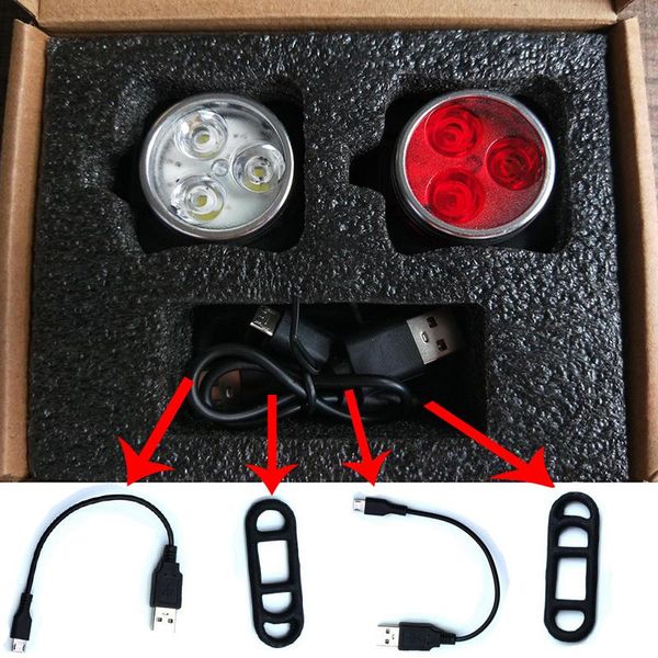 

bike lights usb rechargeable led 1set light super bright front headlight and tail for bicycle safety warning lamp red white color