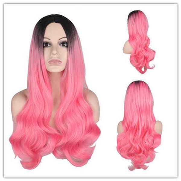 

wig female cosplay black gradient light pink animation dyed long curly hair