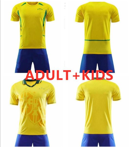 

man kids kit 1994 2002 brazll retro soccer jersey ronaldo romario kaka ronaldinho rivaldo maillot de futol r.carlos brazii brazilian footbal, Black;yellow