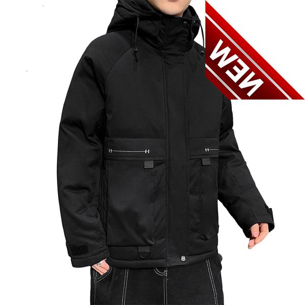 

solid color winter hooded white duck down jacket men's outwear parkas windprrof coats plus size m-4xl puffer clothing, Black