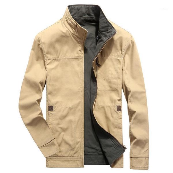 

men's jackets autumn jacket men windbreaker both side wear military casual coat stand collar cotton breathable mens big size m-4xl, Black;brown