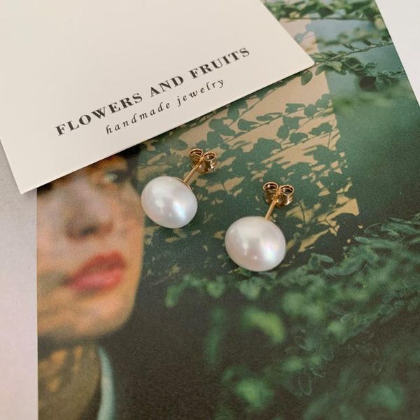 

stud handmade design classic temperament simple retro natural freshwater pearl 10-15mm14k gold filled earrings, Golden;silver