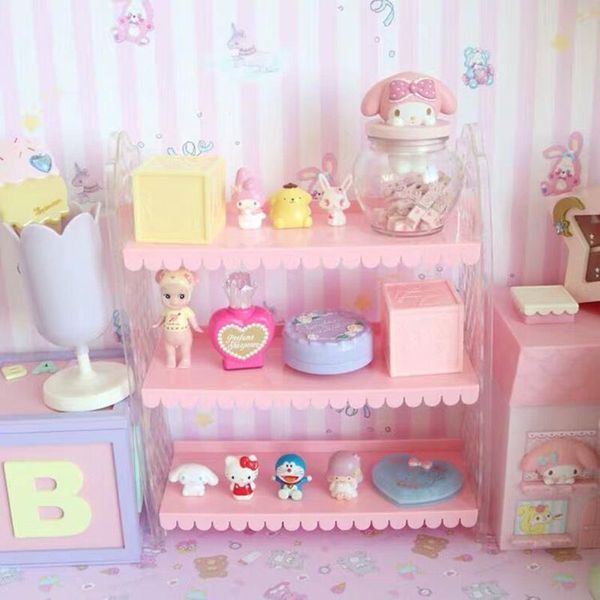

hooks & rails pink desk3-layer folding storage rack foldable dormitory artifact installation desk girl sundries decorative