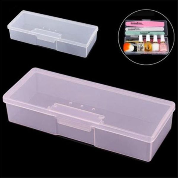 

nail art equipment rectangle translucent plastic storage box dotting drawing brush pen polishing sponge buffer container case, Silver