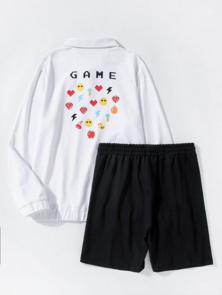 

men heart and letter graphic quarter zip sweatshirt & shorts s71v#, Gray