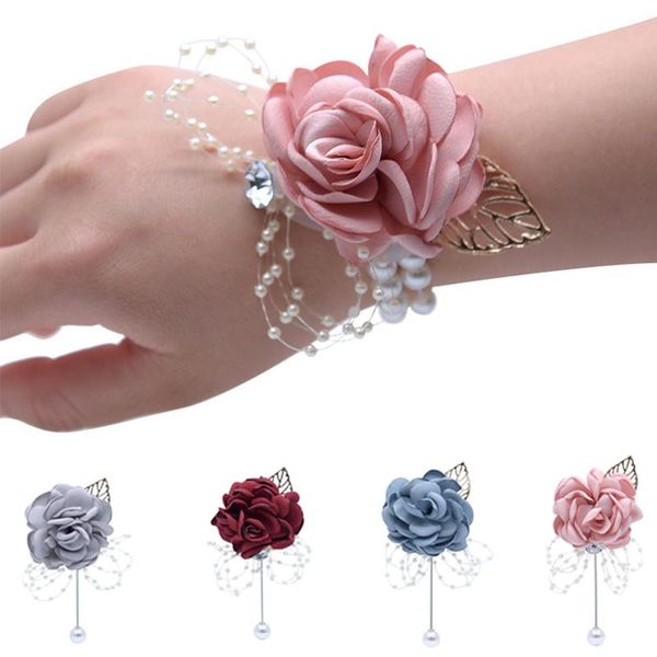 

artificial corsage wrist flower roses bride bridesmaid simulation flowers wedding decorations supplies decorative & wreaths