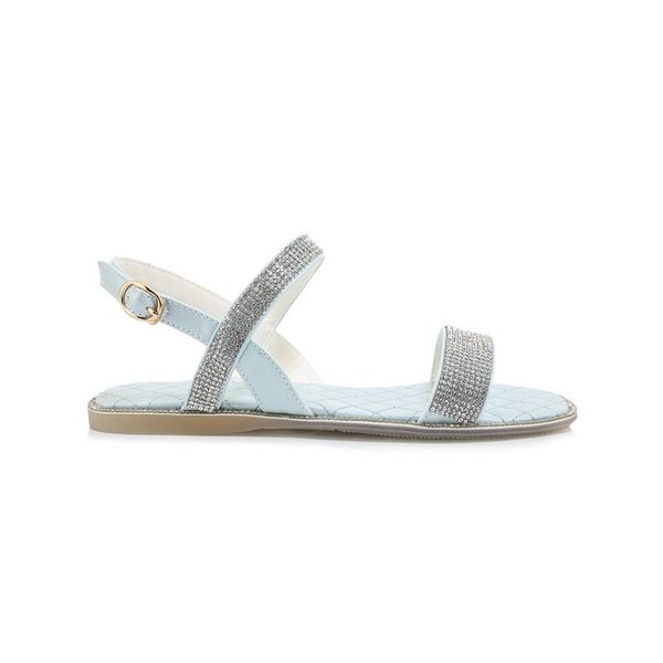 

arrival open toe diamond ankle strap blue white yellow bohemia rhinestones flat sandals women's shoes, Black