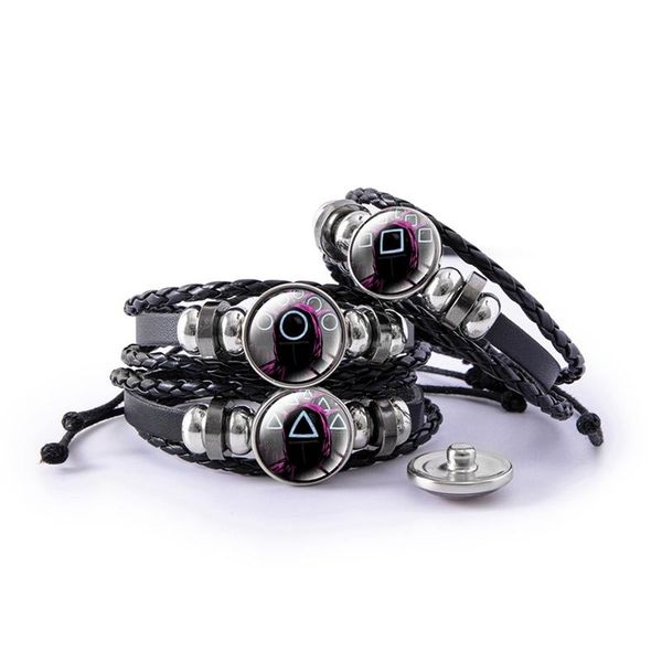 

charm bracelets round six squid game snap bracelet fashion braided leather uchiha rinnegan eyes glass jewelry vintage men women bangle, Golden;silver