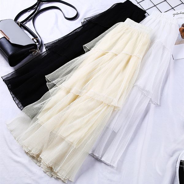 

skirts cake skirt mesh female spring autumn high-waisted pleated layered irregular fairy s womens summer s mz3c, Black