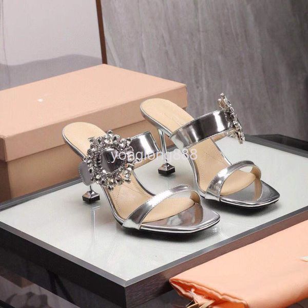 

slippers summer cow patent leather square head round buckle i-shaped high heels thin women's slippers, Black