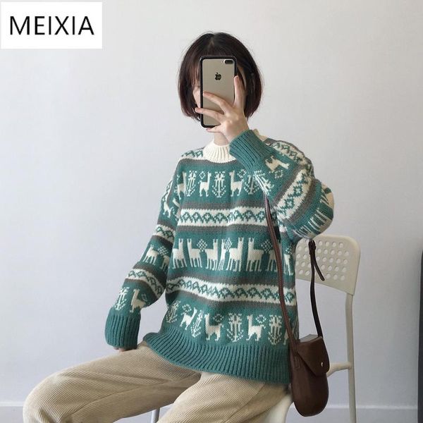 

women's sweaters 2021 round neck christmas sweater temperament autumn winter loose jacquard knit student pullover women, White;black