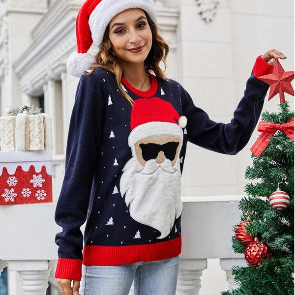 

women's sweaters y2k 2021 fall winter fashion o-neck long sleeve black print pullover christmas sweater knitted casual clothes, White;black