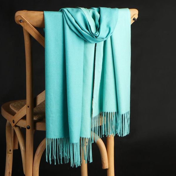 

scarves double-sided cashmere scarf women winter wild tassel shawl warm two-color brushed solid color, Blue;gray